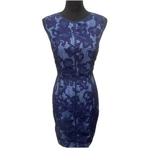 Cynthia Steffe Dress Women's Size 10 Blue Floral Lace Shift Dress Sleeveless Zip